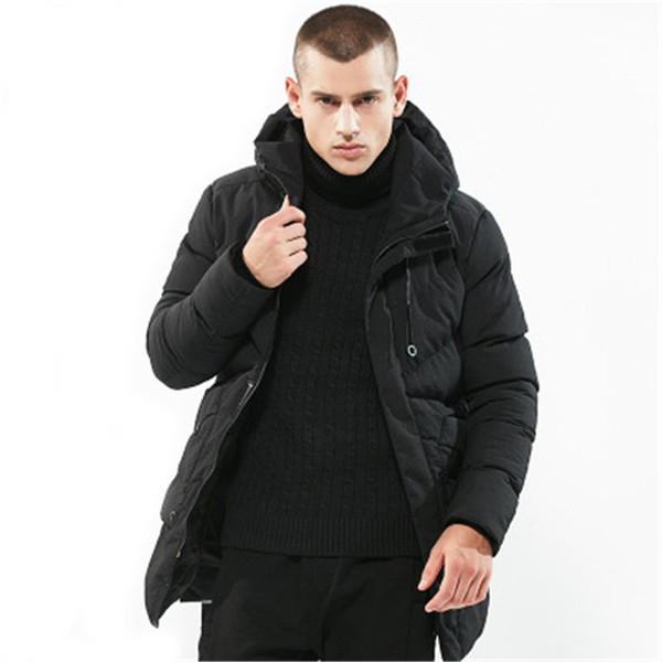 Fashion 2018 Mens Casual Coat Autumn Winter Long Parka Cotton Thick Warm Outwear Collarless Solid Black Winter Jacket Men