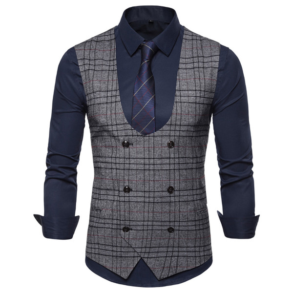 Fashion Suit Vest Men Formal Dress Vest Colete Masculino Herringbone Gilet Fitness Sleeveless Jacket Wedding Waistcoat Men 2XL