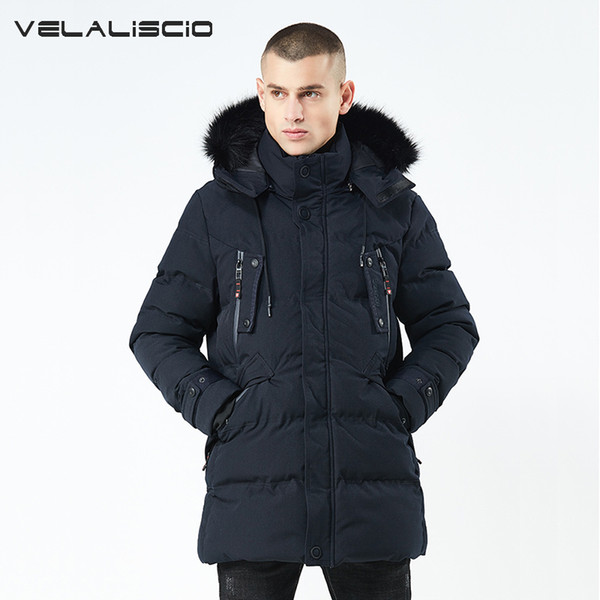 VELALISCIO Winter Jacket Men Warm Long Coat Men's Windproof Thickening Coats Collar Hooded Men's Cotton Clothing Parkas