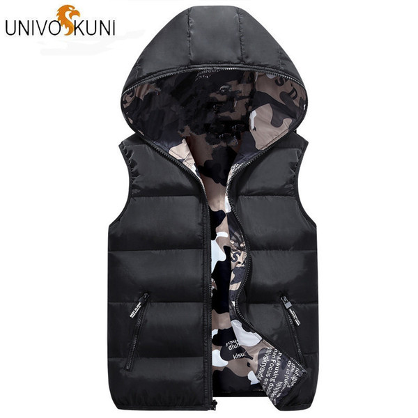 UNIVOS KUNI 2018 Autumn Winter Casual Sleeve Men Vest Thick Warm Slim Down Coat Camouflage Hoody Homme Vest For Male/Women Q533