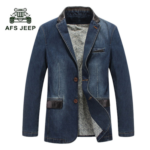 AFS Hot 2017 autumn casual Blazer men tidal current male slim fit denim suit single button jean jacket coat 130z