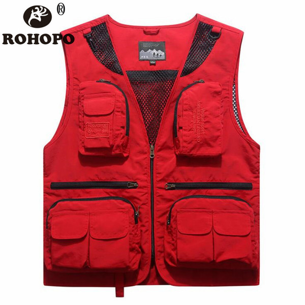 ROHOPO Quick Dry Vest Men 2019 Casual Pockets Sunscreen Sleeveless Jacket Summer Loose Pockets Waistcoat Man Militar Sportswear