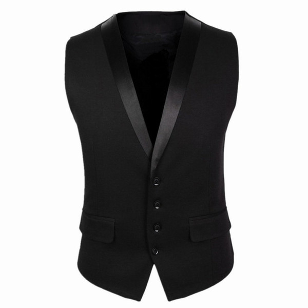 Wholesale- 2016 New Arrivals Dress Vests For Men Black Gray Slim Fit Mens Sleeveless Gilet V Collar Male Formal Wedding Waistcoat CH752