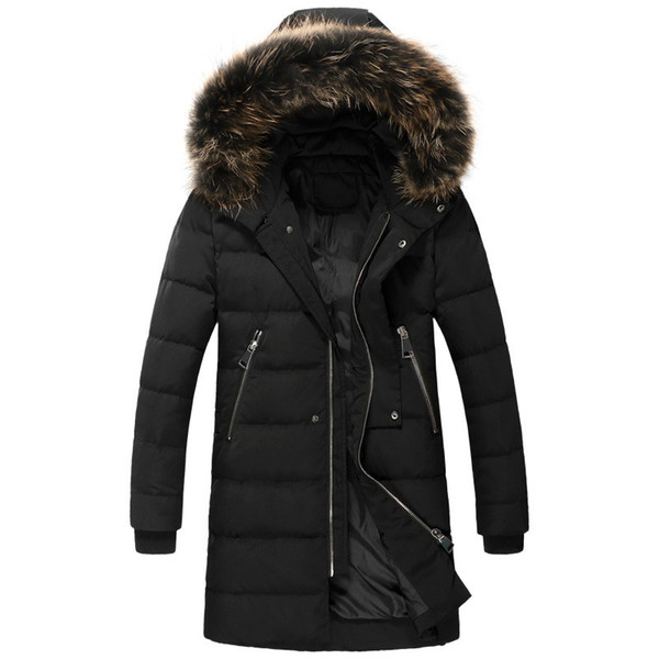 Men's cotton padded clothes Male brand fashion New pattern Long sleeve Solid color/Slim Hooded Fur collar Down jacket coat