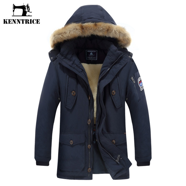 Kenntrice Sleeve Appliques Fur Hooded Parkas Men Winter Cashmere Lined Basic Coats Zippers Cotton Casual Long Jackets Outerwear