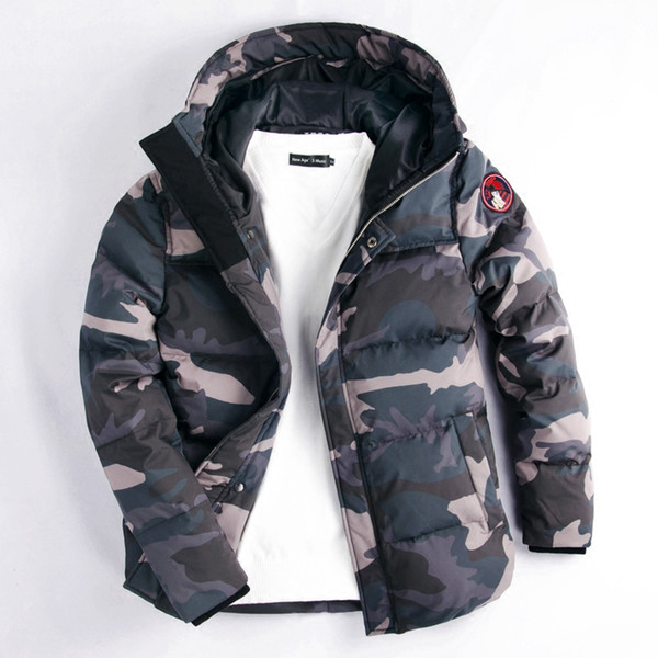 Men's winter down coat thick hooded high quality camouflage white duck down M-4XL large size short winter jacket tide XD452