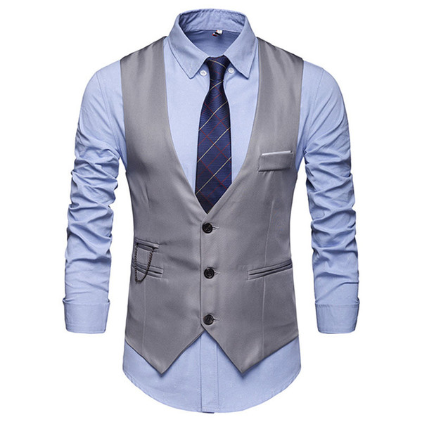 Men Suit Vest Single-breasted V-neck Slim Fit Formal Blazer for Autumn Winter -MX8