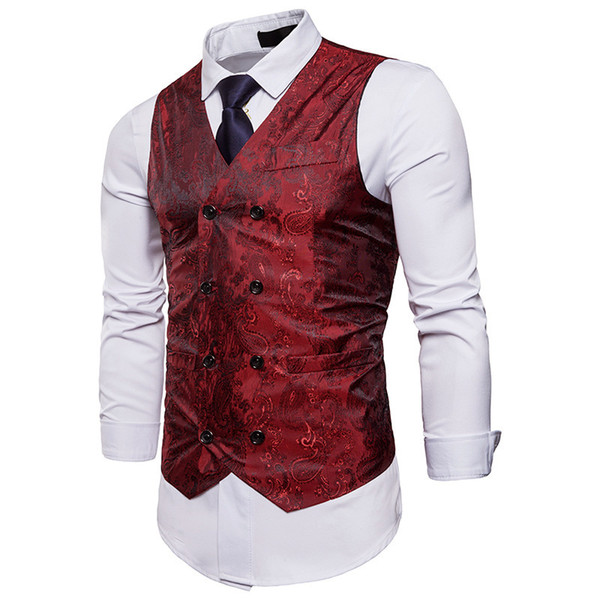 Men's Wedding Embroidered Vest 2018 Hot Men's Large Size Groomsman Slim Suit Embroidered Vest Double Breasted Male Casual