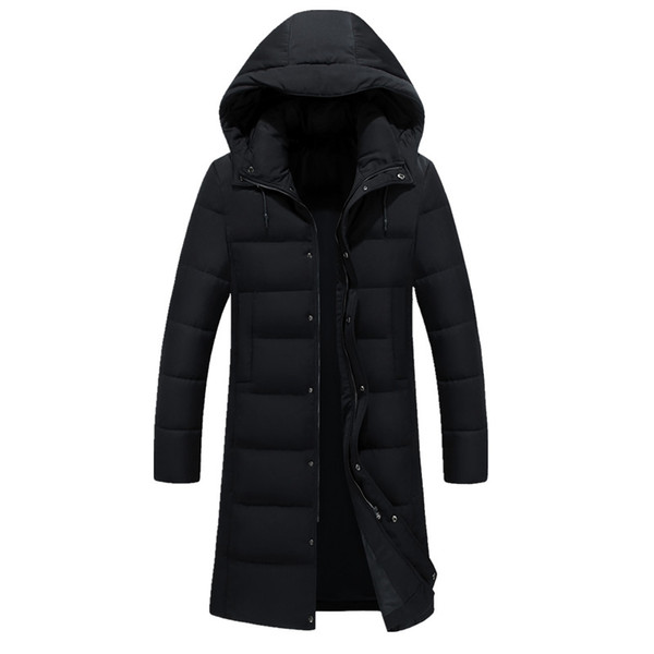 2017 New Clothing Jackets Business Long Thick Winter Coat Men Solid Parka Fashion Overcoat Outerwear Hooded Black