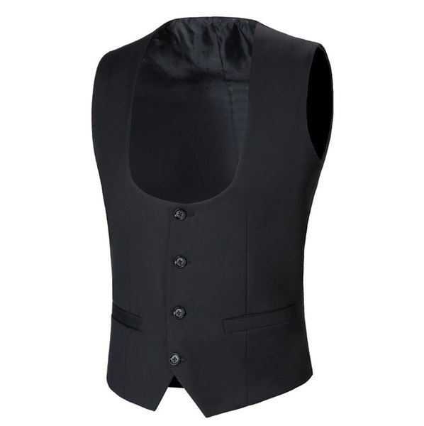 Black Men Suit Vest 4 Buttons Classic Dress Slim Fit Vests Male Sleeveless Brand Mens Formal Wedding Waistcoat