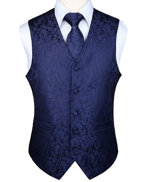 Men's Classic Party Wedding Paisley Plaid Floral Jacquard Waistcoat Vest Pocket Square Tie Suit Set Pocket Square Set