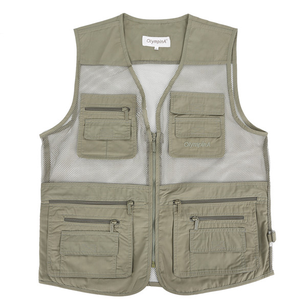 Wholesale- Men multi pocket vest Men's Mesh Clothing sleeveless jacket Soild waistcoat Men journalist vest Reporter Breathable 5XL