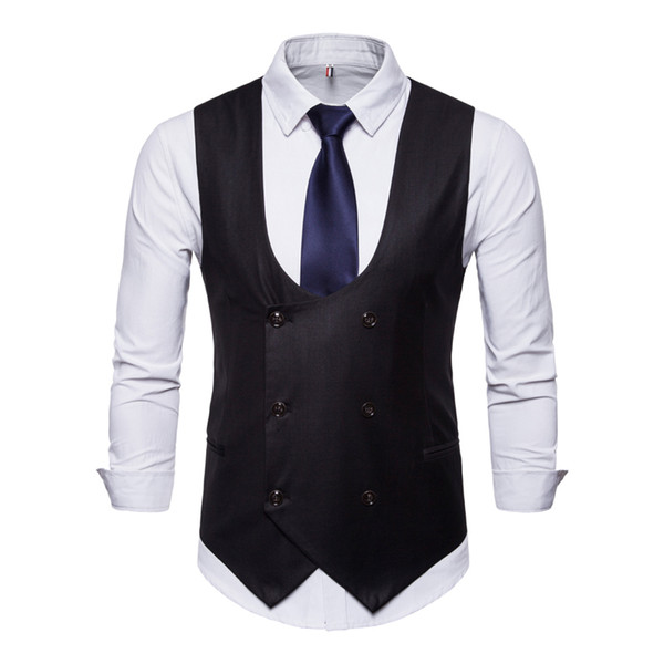 Drop Shipping Vests Men Solid Slim Fit Male Smart Casual Vest