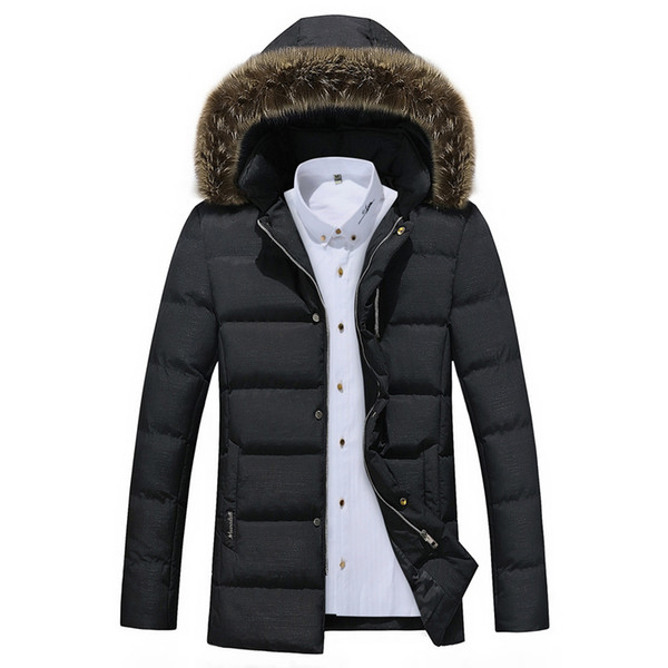 2017 Winter New Casual Fur Collar Hooded Man Jacket Winter Warm Long Slim Black Blue Colors Mens Parka Jacket