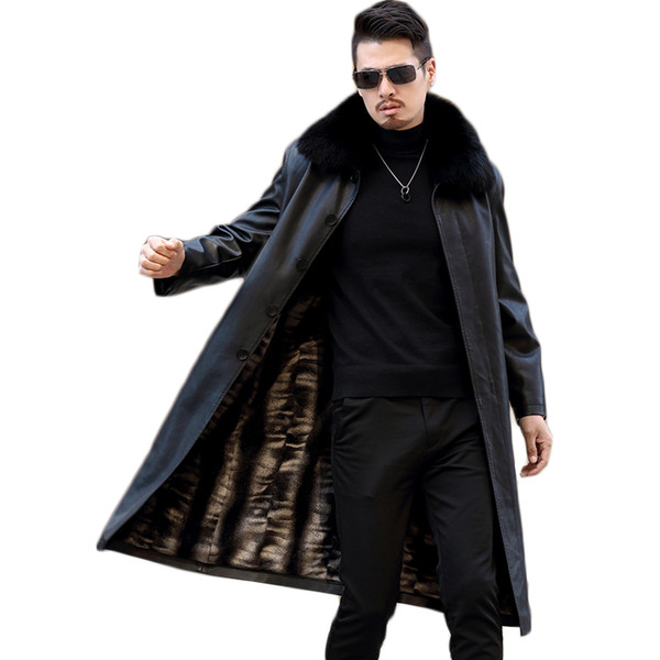 Men Leather Jacket New Genuine Leather Lamb Winter Coats Male Fur Collar Casual Men's Jackets Plus Velvet Jaqueta Masculino