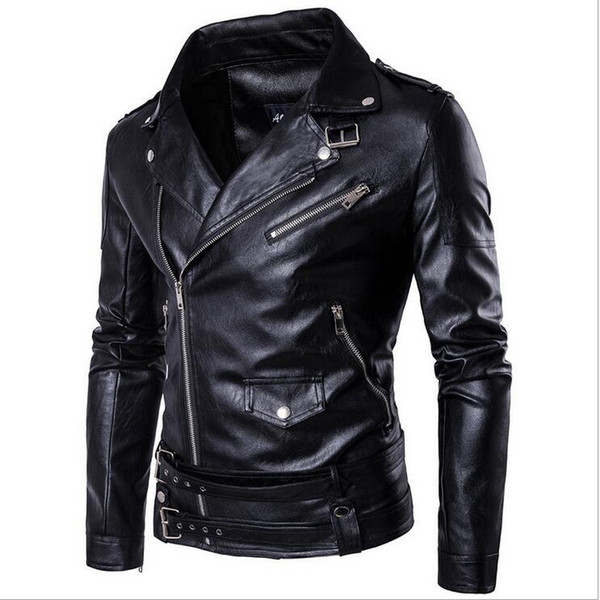 2019 Design Motorcycle Bomber Leather Jacket Men Autumn Turn-down Collar Slim Fit Male Pu Leather Jacket Coats Plus Size M-5XL