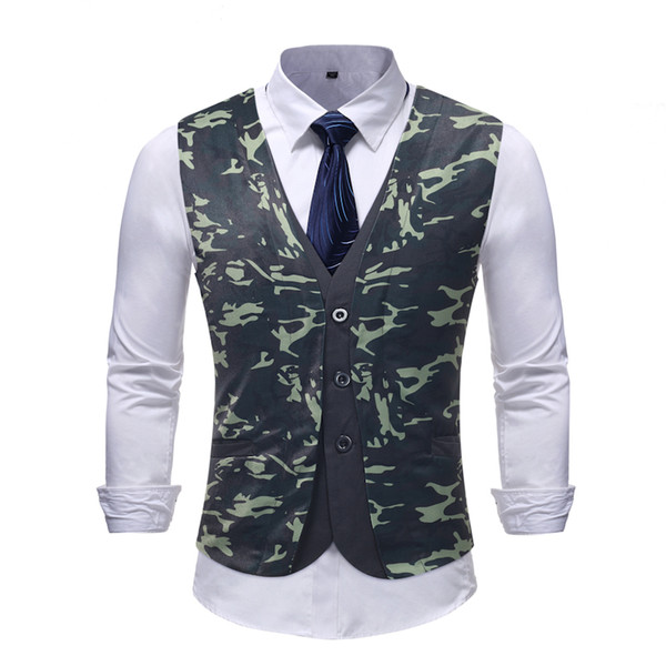 Vest Men 2019 Autumn Winter New Camouflage Casual Men Fake Two Pieces Suit Vest Formal Wear Chalecos Para Hombre Coat