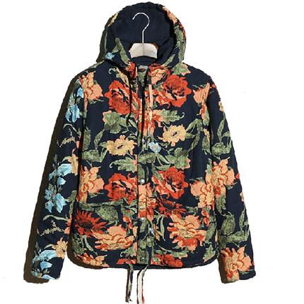 Hot Selling Autumn Winter Chinese Style Floral Printing Parka Men Casual Slim Fit Hood Winter Jackets Mens Lovers Hooded Coat