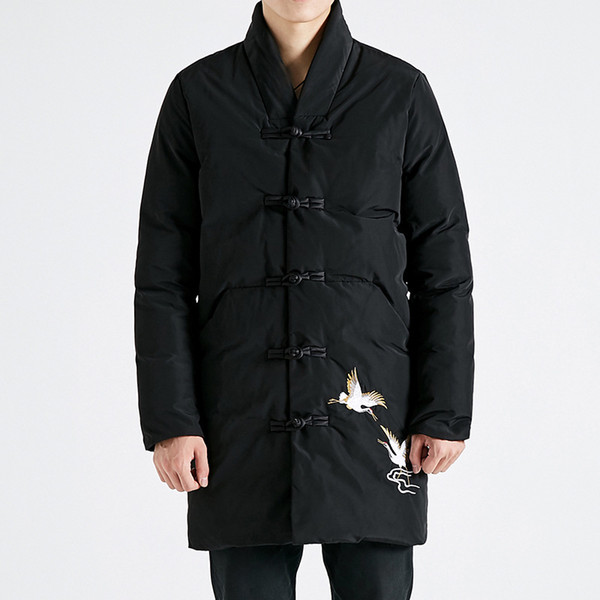 Winter Jackets Mens Time-limited Wind Winter New Men's Retro Pan Medium And Long Cotton-padded Fairy Crane Thickened Coat