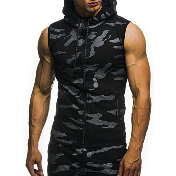 Hot Sale Men Vest 2018 Fashion Camouflage Sleeveless Hooded Jacket Casual Slim Fitness Workout Waistcoat Plus Size Cotton Clothe