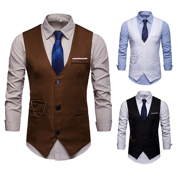 HO new spring of 2019 Men's fashion youth cultivate one's morality joker pure color contracted in suit vest