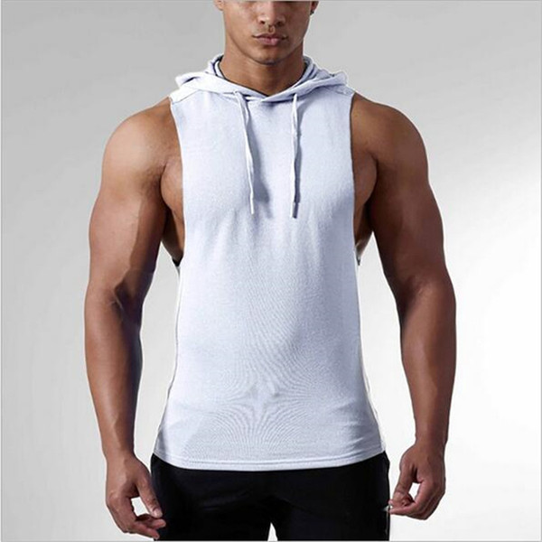 2018 summer explosions 6 color loose hooded sleeveless vest men's fitness cotton breathable solid color vest sweater M-XL