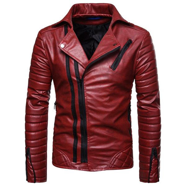 NEGIZBER Brand PU Jacket Men Solid Zipper Turn-down Collar Leather Jacket Men Casual Clothing