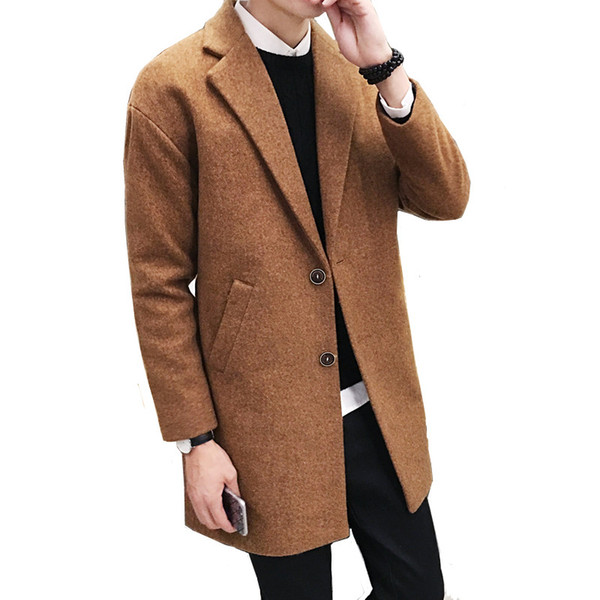 Men's winter long woolen coat / male high quality lapel single-breasted British wind gradient thick wool loose warm trench coat