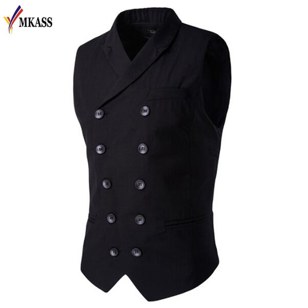 Men's Clothing British Style Slim Masculino Cotton Double Breasted Sleeveless Jacket Waistcoat Suit Collar Men Suit Vest