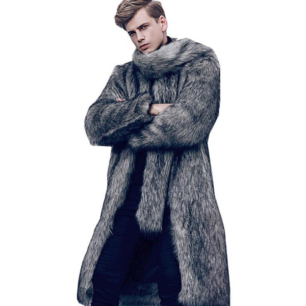 Winter New Turn-down Collar Men's Faux Fox Fur Coat Trend Fur Jacket Thicken Warm Male Large Fur Collar Outwear Clothing