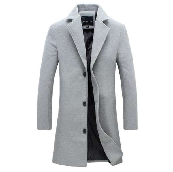 Winter Men Slim Fit Wool & Blends Autumn Solid Long Peacoat Clothing Jacket Wool Coat Casual Overcoat Windbreaker