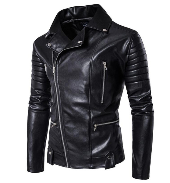 New Men Motorcycle Jacket Outwear Zipper Black Male Soft PU Leather Biker Coat High QualityM-5XL