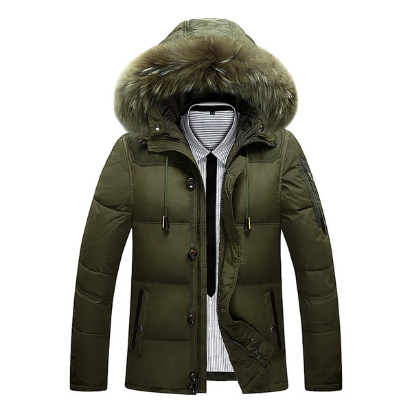 Thick Cotton jacket Men 2017 New Winter With Hood Detached duck down Warm Waterproof Handsome Big Fur Collar For Hooded Jackets