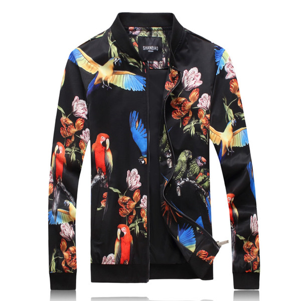 J18069 Colorful parrot pattern beautiful print fashion jacket men Autumn 2018 quality wash and wear mens jackets and coats M-5XL