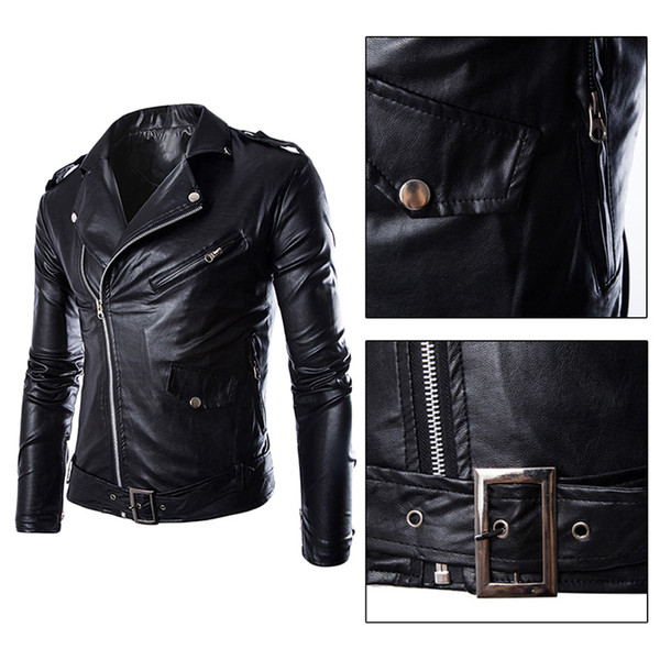 2018 New Fashion Brand Men Classic Design Multi-Zippers Biker Jackets Bomber Leather Jackets Punk Coats Long Sleeve