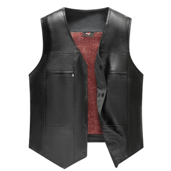 New Men PU Leather Fleece Vest Autumn Winter middle-aged Fashion Men's Loaded Fleece Vest Coat Large Size