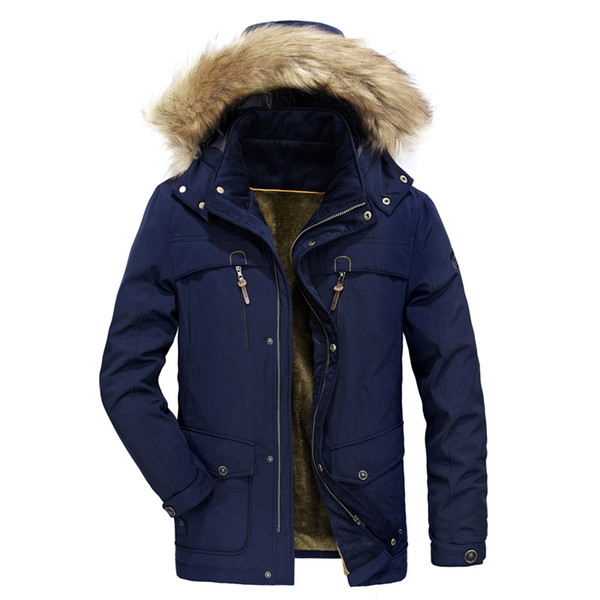 Men's Winter Warm Jacket Casual Hooded Parka Coats Fur Collar Fleece Cotton-Padded Jackets Male Parkas Hombre Outwear