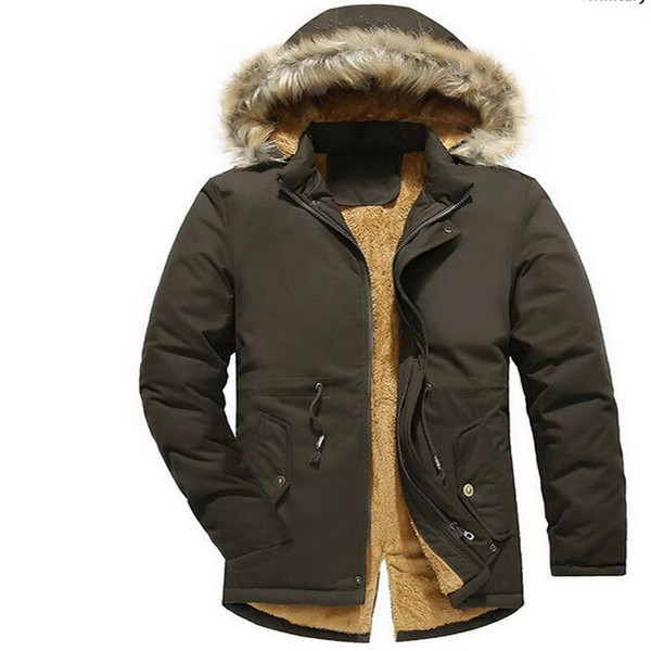 VXO 2019 Men's Solid color Parkas Coat Mens Thick Parka Fleece Jackets Warm Overcoat Washed Velvet Plus Long Coat Drawstring