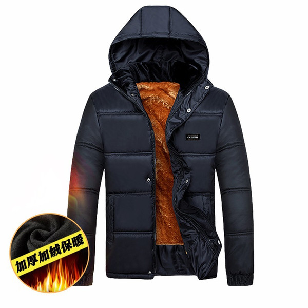 Parkas Winter cotton hooded jacket men Plus velvet lining thick warm coat Casual mens Detachable hat Solid color zipper outwear