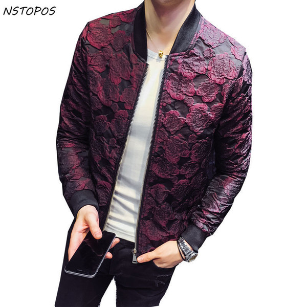 2018 Autumn New Jacquard Bomber Jackets Men Luxury Wine Red Black Grey Party Jacket Outfit Club Bar Coat Men Casaca Hombre 4XL