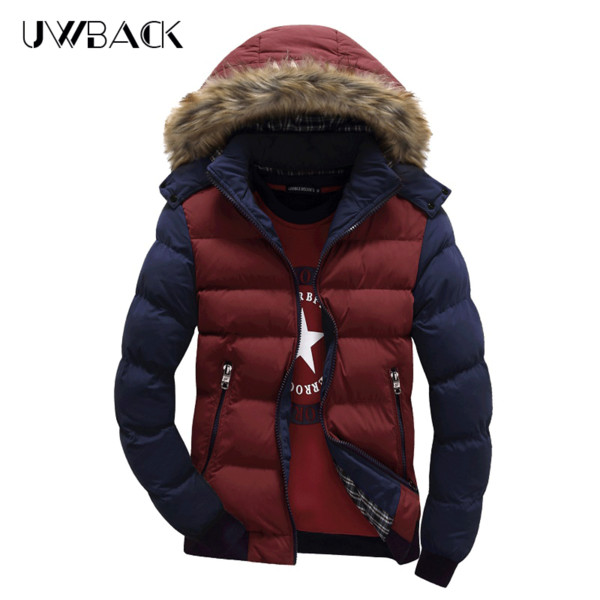 Uwback New Brand Clothing Thick Down Jackets Men Fur Collar Winter Warm Coats 2017 Winter Patchwork Zipper S-4XL Outwear XA285