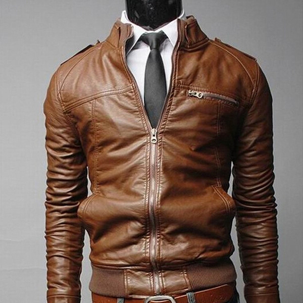 New Arrived Motorcycle Leather Men's Jackets Male Slim Coats With Zipper Man Outerwear Stand Jackets Jaqueta De Couro Masculina