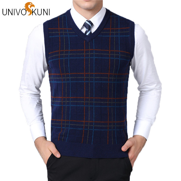 UNIVOS KUNI 2018 Autumn New Fashion Casual Loose Men Sweaters Vest Plaid Printing Mens Sweaters Pullover Vest Plus Size 4XL J308