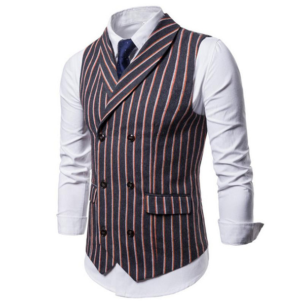 New Men's Striped Shawl Collar Vest Fashionable Casual Tops Jackets Coats