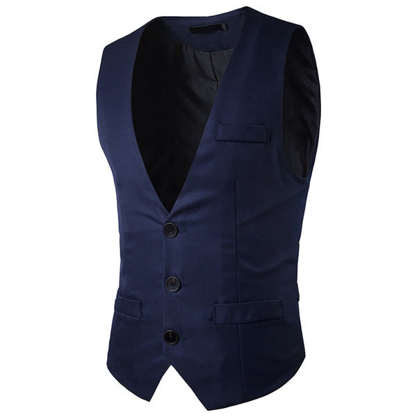 Men's Suit Vest ood Quality Solid Color Business Wedding Dress Vest For Mens Fashion Slim Fit Waistcoat Men Navy