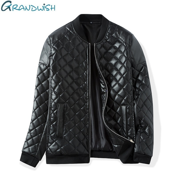 Wholesale- Grandwish Winter Warm Thick Leather Jacket Men Stand Collar Padded PU Leather Jacket for Men Men's Jacket Quilt Jacket,DA307