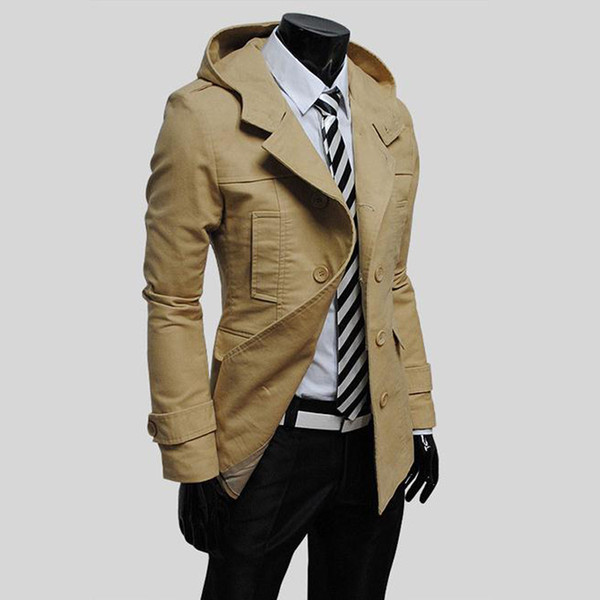 Top quality 2018 Fashion Autumn winter Cotton Men's windbreaker trench cap Double Breasted trench coat hoodied abrigo hombre