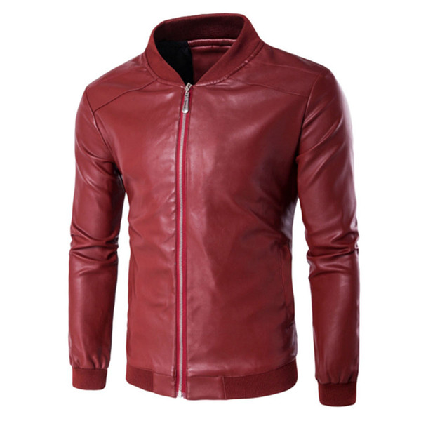 Men's essential leather jacket PU windproof waterproof male coat zip-up solid Standing collar slim Cardigan Autum winter M-4XL