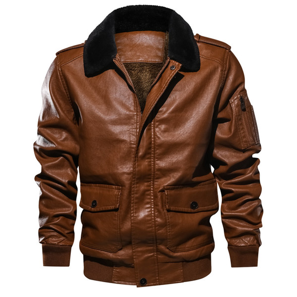 2019 men, lapel together with thick long pilots in the locomotive pu leather fur leather jacket European size