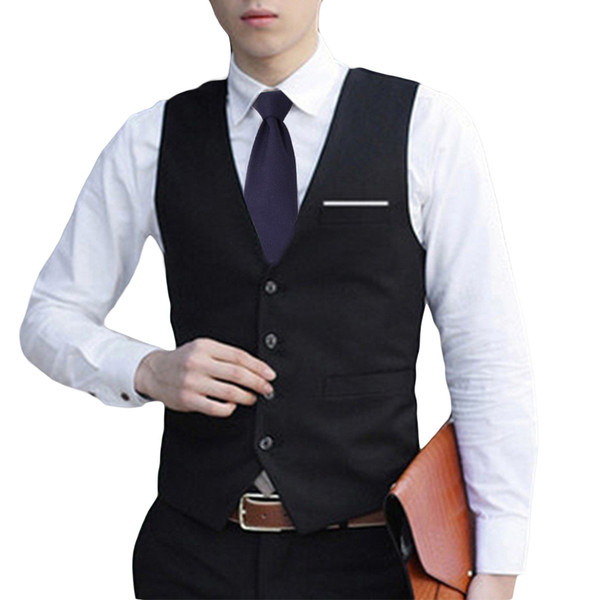 Fashion Men V neck Formal Business Waistcoat Vest Suit Slim Fit Tuxedo Casual Dress Coat Gilet 3 colors